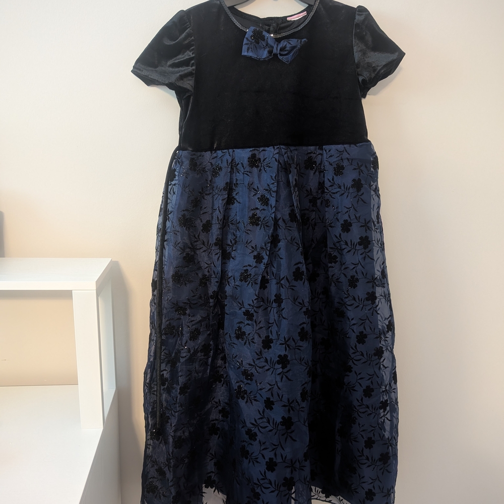 Elegant Black and Blue Flower Kids Dress